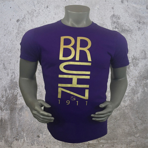 Omega Psi Psi Bruhz shirt is a 100% Airlume combed and ring-spun cotton tee with a metallic gold screen print on front.  