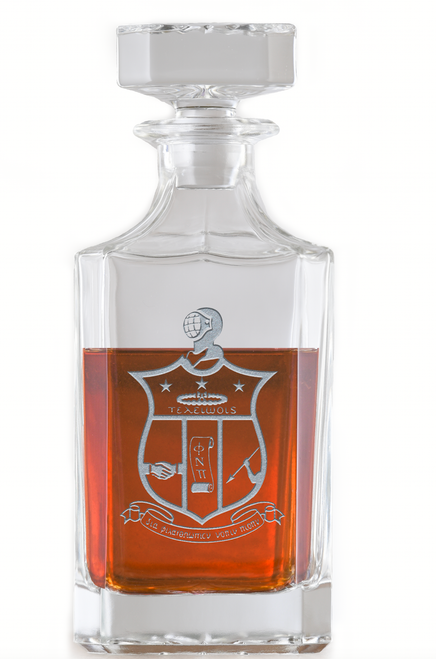 Kappa Alpha Psi coat of arms engraved square whiskey decanter is deep etched making it an elegant piece for any Nupes bar and or living quarters. Show him your love and appreciation quality scotch, bourbon or whiskey decanter. This whiskey decanter is a perfect gift that will be cherished for years to come. 
