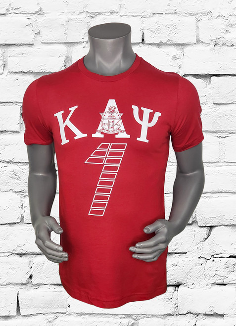 Kappa Alpha Psi Ace club t-shirt, is crimson cotton tee with a white screen print design.  