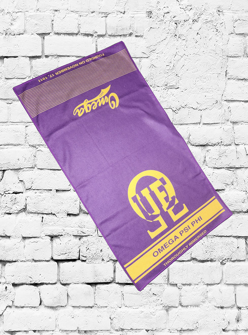Double sided Omega Psi Phi team towel is perfect for the gym or the sideline.  Full color  ΩΨΦ design elements deliver player-preferred style. 