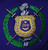 Closeup of the Omega Psi Phi Escutcheon embroidered on the left chest.