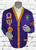 Purple and old gold ΩΨΦ cardigan sweater with chenille patches and an embroidered Omega Psi Phi escutcheon.