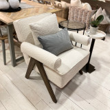Ivory boucle armchair with wooden frame