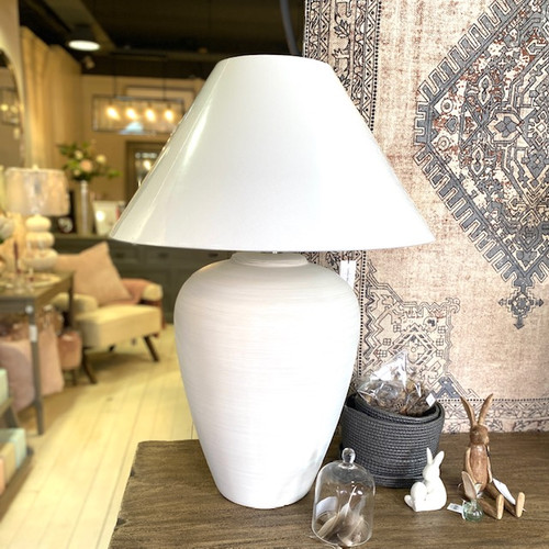 over sized large white ceramic lamp with large white shade