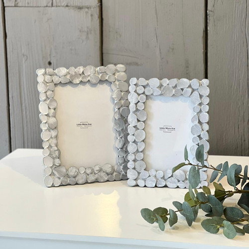white wash pebble picture frame