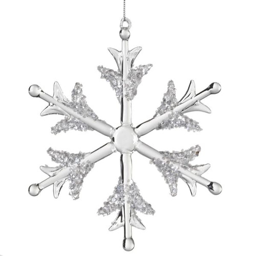 Glass Snowflake with White Glitter