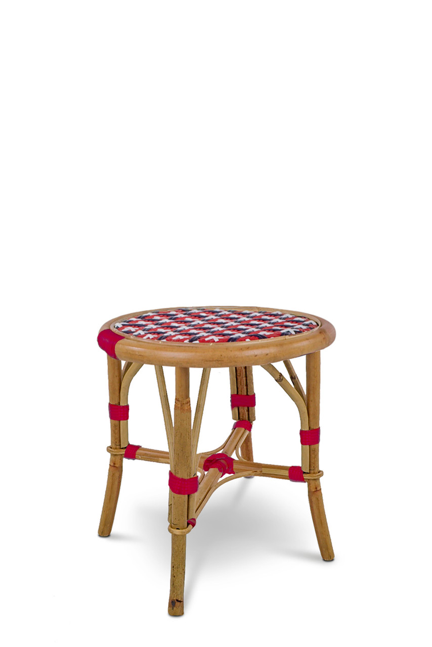 Valence French Bistro Rattan Short Stool - Crosses - Red/Navy Blue
