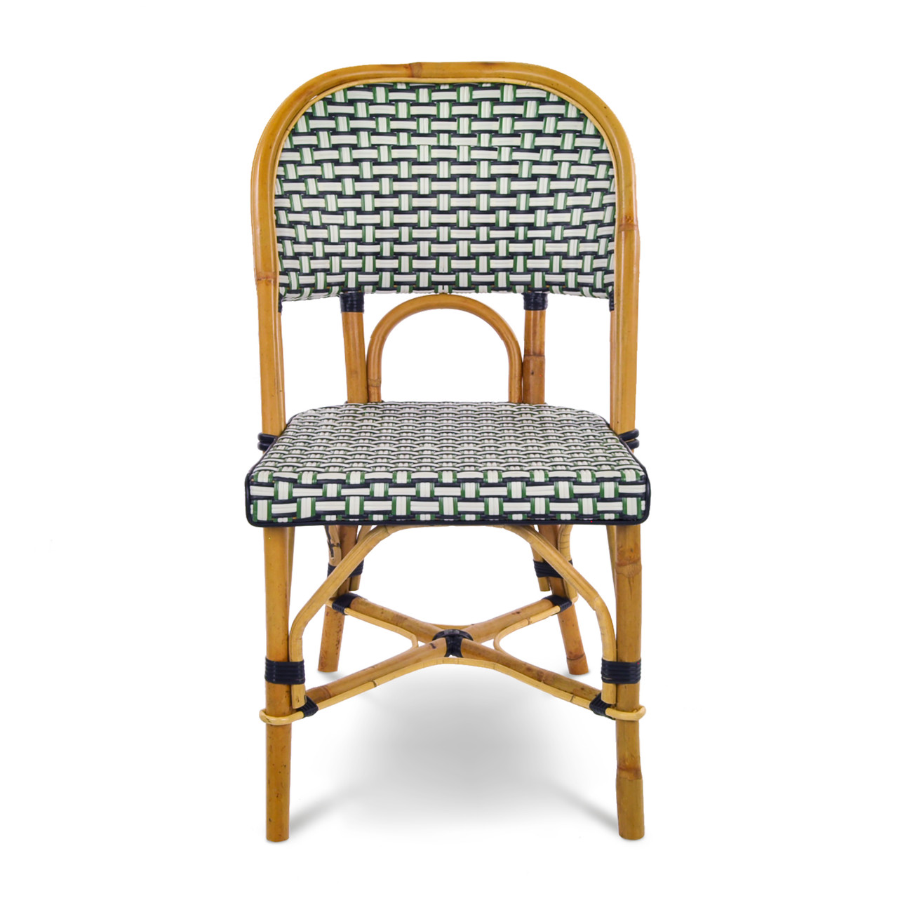 Valence French Bistro Rattan Chair - Interweaved - Silver/Green/Black - Maison Absinthe