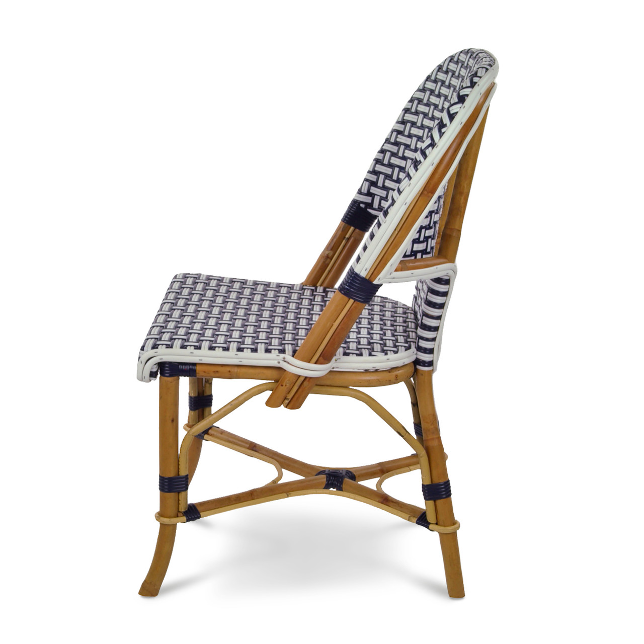 Saint Tropez French Bistro Rattan Chair Interweaved Navy Blue/White