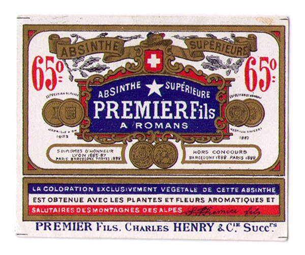 Antique Premier Fils Absinthe Bottle Label, 65 Degree