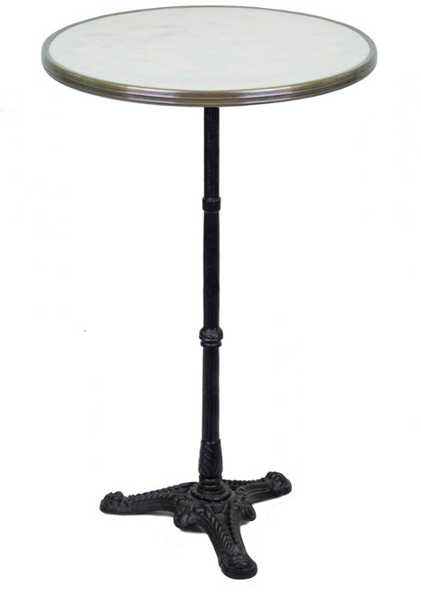 French Bistro Table, White Marble and Iron Base
