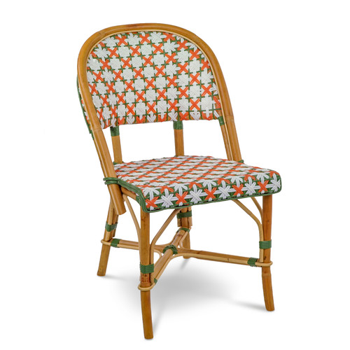 Biarritz French Bistro Rattan Chair - Fleurs - White/Orange/Green