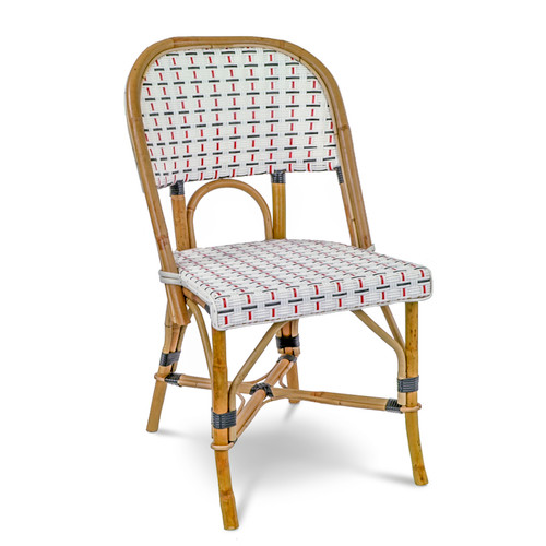 Valence French Bistro Rattan Chair - Vertical Pattern - White/Black/Red