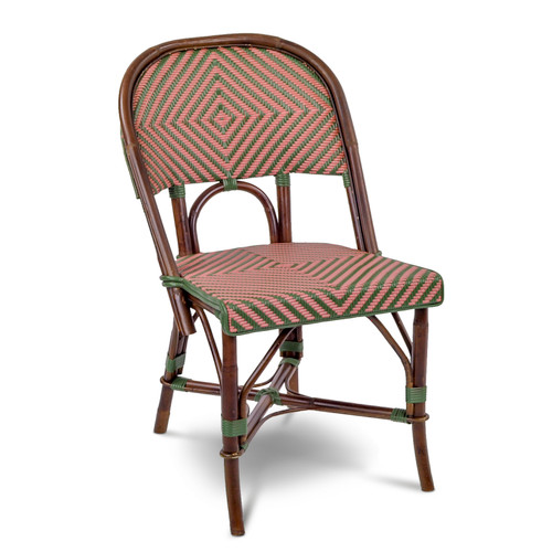 Valence French Bistro Rattan Chair - Diamonds, Large - Green/Pink - Stained