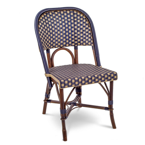 Valence French Bistro Rattan Chair - Large Squares - Navy Blue/Gold - Stained