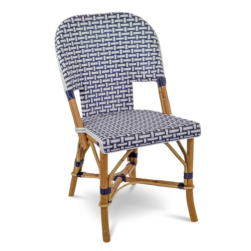 Saint Tropez French Bistro Rattan Chair - Crosses - Sky Blue/Navy