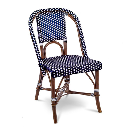 Lyon French Bistro Rattan Chair - Small Squares - Navy Blue/White - Stained