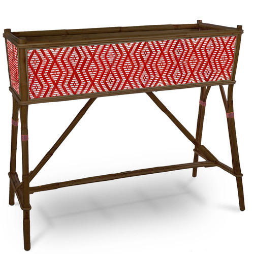 Lyon French Bistro Rattan Planter with Stand (Flower Box) - Small Diamonds - Red / White - Stained