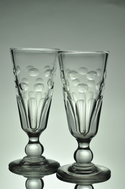 Pair of Antique Round Cuts and Facet-Cut Yvonne Absinthe Glasses