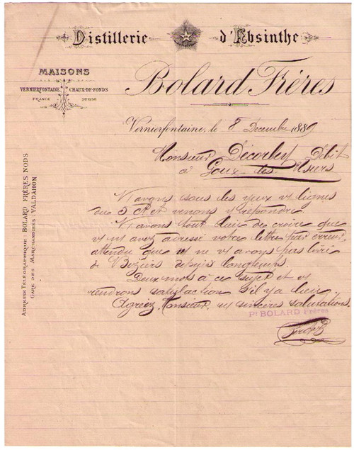 Bolard Freres Letter