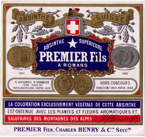 Antique Premier Fils Absinthe Bottle Label