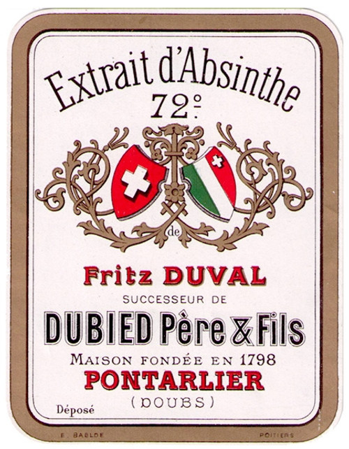 Antique Duval Absinthe Bottle Label, 72 Degree