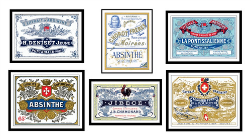 Absinthe Distillery Label Prints, Set of 6