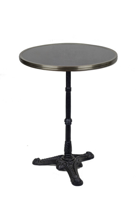 French Bistro Table, Black Marble and Iron Base