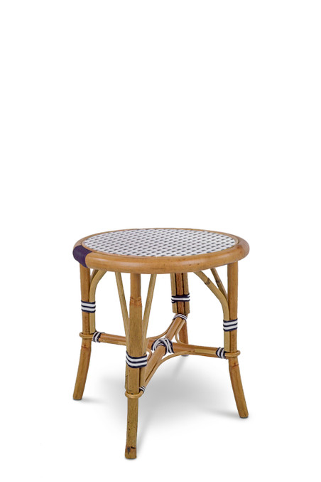Short Rattan Stools Valence French Bistro Rattan Short Stool - Small Squares - White / Navy ...