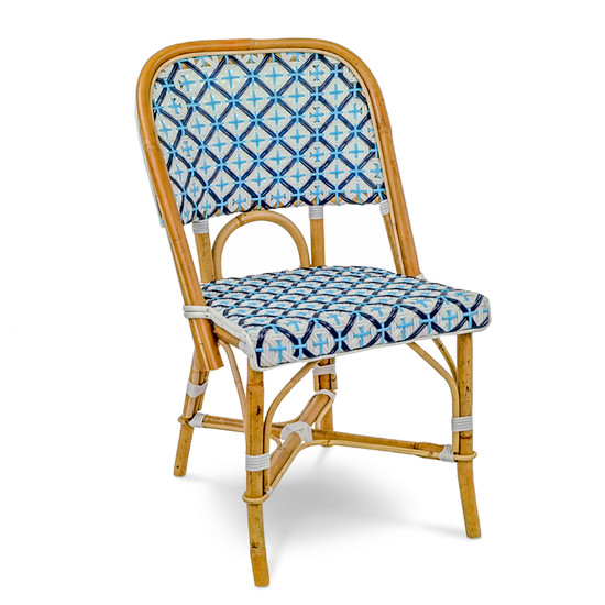 Valence French Rattan Bistro Chair - Crosses - White/Navy Blue/Sky