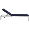Modway Shore Outdoor Patio Aluminum Chaise with Cushions In Navy Blue EEI-4501-SLV-NAV