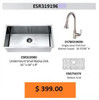 Daweier ESR319196-C Kitchen Sink Set Includes Sink,Faucet In Chrome with Bottom Grid