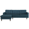 Modway Empress Left-Facing Upholstered Fabric Sectional Sofa in Azure-EEI-1666-AZU