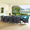 Modway Convene 11 Piece Outdoor Patio Dining Set in Espresso Turquoise Model: EEI-2219-EXP-TRQ-SET