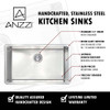 ANZZI VANGUARD Undermount 32 in. Single Bowl Kitchen Sink with Singer Faucet in Brushed Nickel