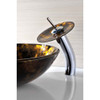ANZZI Timbre Series Deco-Glass Vessel Sink in Kindled Amber with Matching Chrome Waterfall Faucet