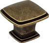 Jeffrey Alexander 1-3/16" Overall Length Lightly Distressed Antique Brass Square Milan 1 Cabinet Knob 1091AEM