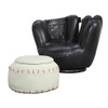 ACME All Star 2Pc Pack Chair & Ottoman, Baseball: Black Glove Chair, White Ottoman