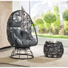 ACME 45113 Hikre Patio Lounge Chair & Side Table, Clear Glass, Charcoal Fabric & Black Wicker