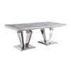 ACME 68265 Satinka Dining Table, Light Gray Printed Faux Marble & Mirrored Silver Finish