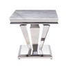 ACME Satinka End Table, Light Gray Printed Faux Marble & Mirrored Silver Finish