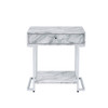 ACME Wither Accent Table, White Printed Faux Marble & Chrome Finish