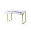 ACME 93052 Coleen Built-in USB Port Writing Desk, White & Brass Finish