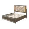 ACME 25320Q Skylar Queen Bed with Storage, LED, PU & Dark Champagne