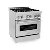 ZLINE Bundle Package - 30" 4 Gas Burner/Electric Oven Range with 30" Wall Mount Range with Hood 24" Microwave Drawer