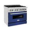 ZLINE Bundle Package - 36" Dual Fuel Range W/ Blue Matte Door with 36" Wall Mount Range Hood