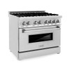 ZLINE Bundle Package - 36" Dual Fuel Range W/ DuraSnow with 36" Wall Mount Range Hood