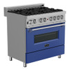 ZLINE Bundle Package - 36" Dual Fuel Range in DuraSnow W/ Blue Matte Door with 36" DuraSnow Stainless Steel Range Hood with Blue Matte Shell