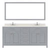 Virtu USA MD-2072-DWQRO-GR-001 Caroline 72" Double Bath Vanity in Grey with Dazzle White Top and Round Sink with Brushed Nickel Faucet and Mirror