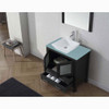 Virtu USA KS-70032-G-ZG-001 Dior 32" Single Bath Vanity in Zebra Grey with Aqua Tempered Glass Top and Square Sink with Brushed Nickel Faucet and Mirror